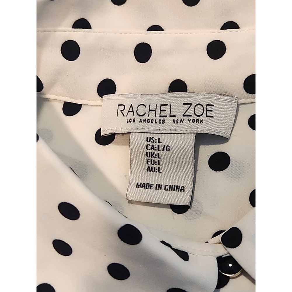 Rachel Zoe Womens Polka Dot Button Down Blouse Ivory Black Size Large 1289744 - Picture 5 of 7